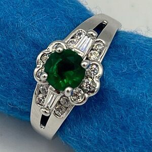 May Birthstone Faux Round Green Emerald Rhinestone Mini Cluster Silver Tone Ring